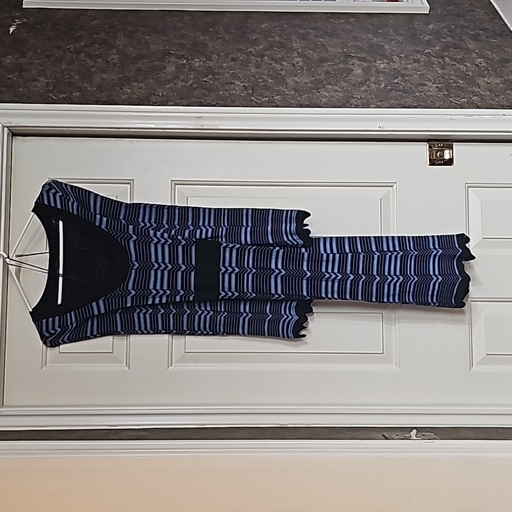INC mixed blues, dark purple and black knit, retro-style, size Small dress.